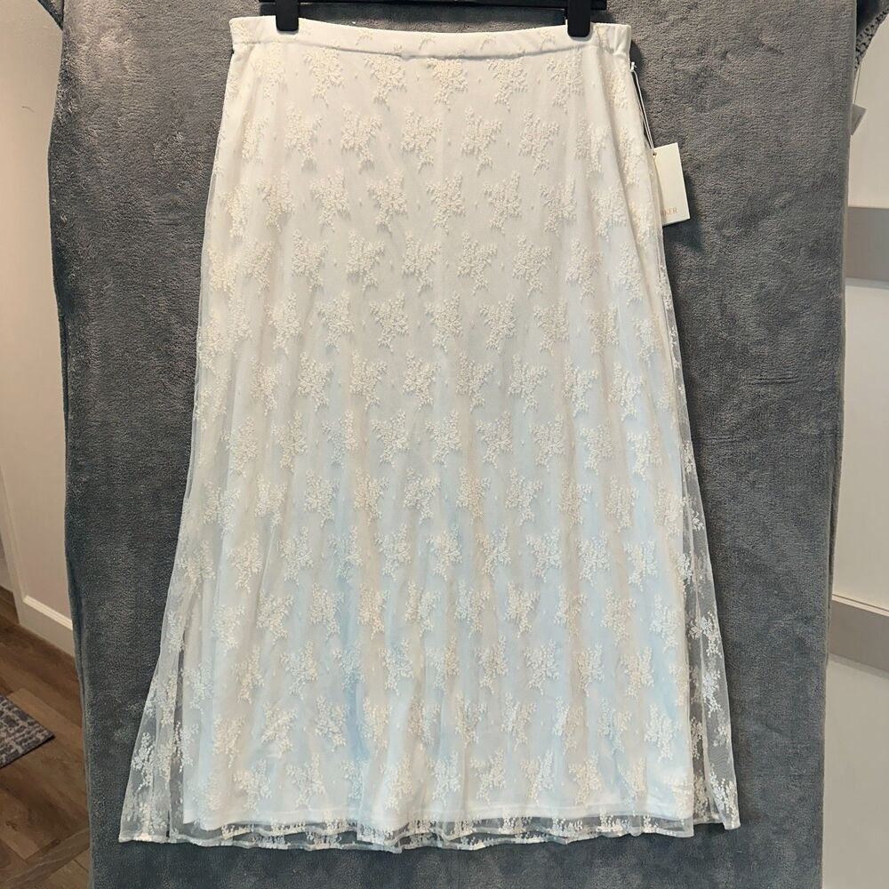 NWT NEW Parker White Jet Stream Floral Lace Maxi Column Skirt Size XL